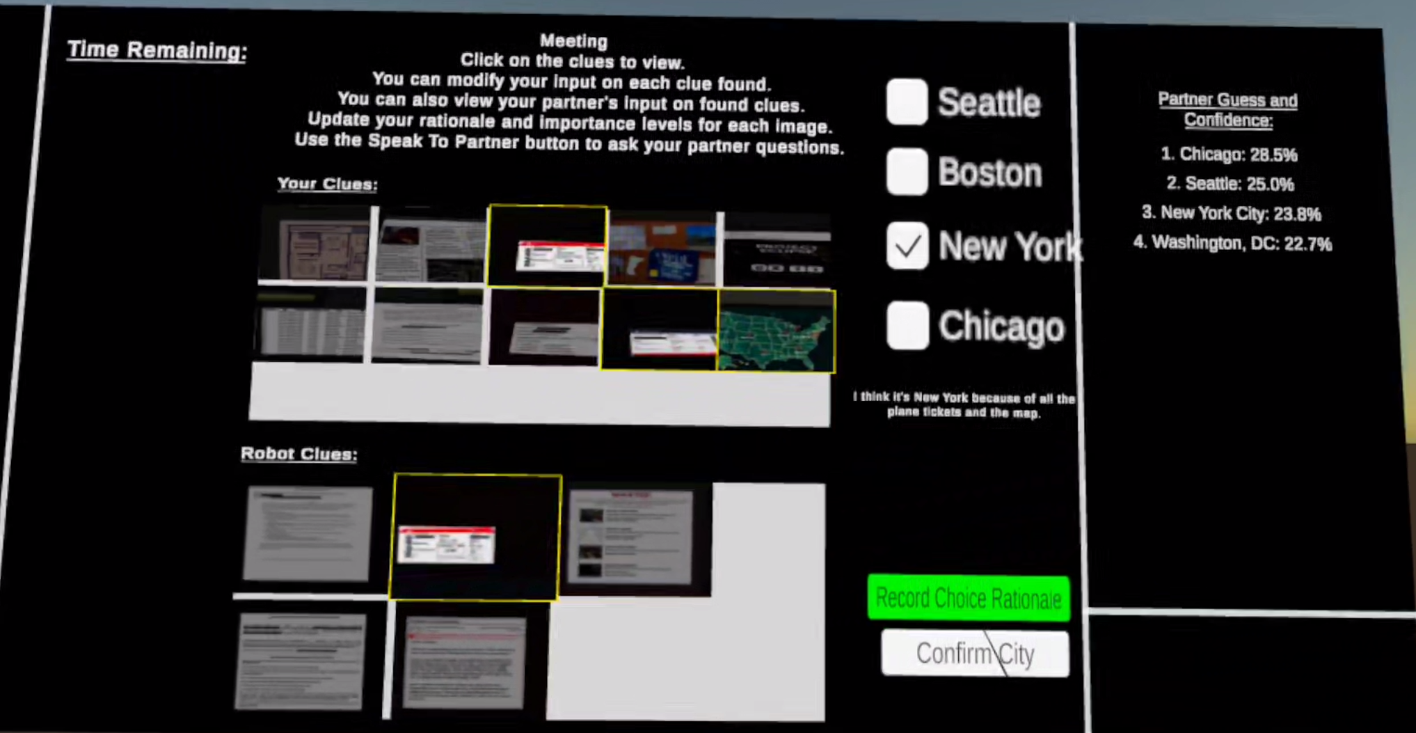 Final location choice interface in the VR simulation