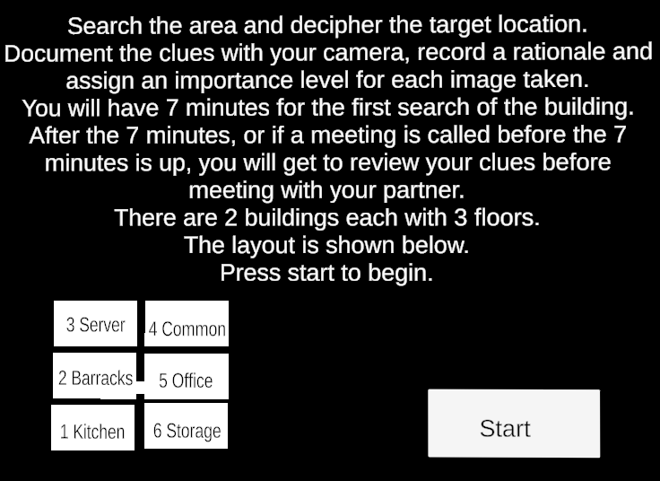 Instructions screen for the VR search task