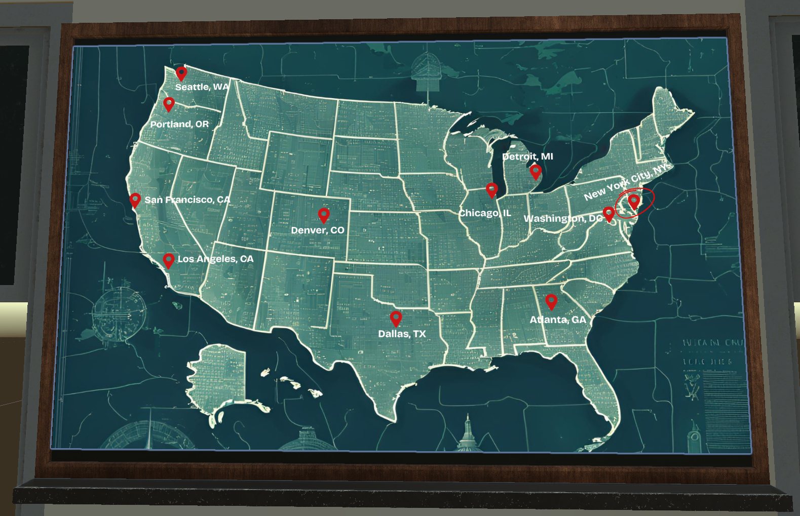 VR map clue showing candidate city locations