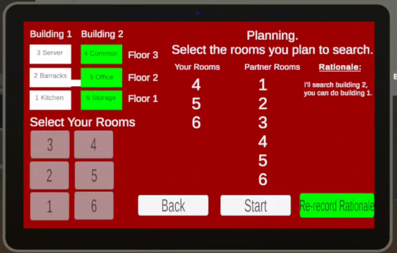 Planning interface for selecting rooms to search